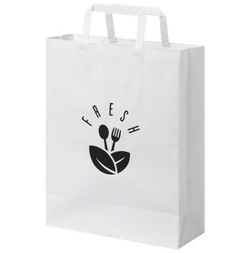 Kraftpapiertasche 80-90 g/m² mit flachen Griffen – 25 × 11 × 31 cm, weiss bedrucken, Art.-Nr. 1PQ00301