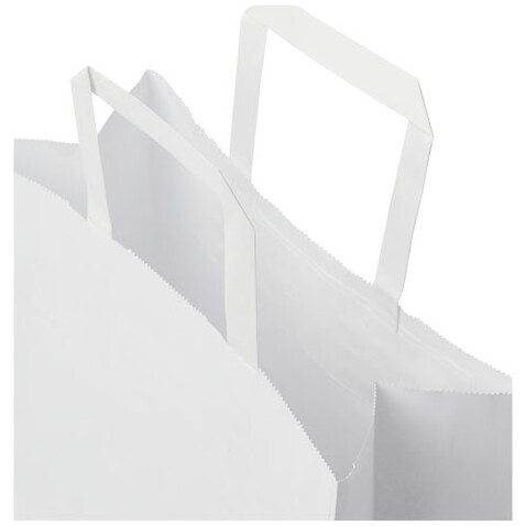 Kraftpapiertasche 80-90 g/m² mit flachen Griffen – mittel, weiss bedrucken, Art.-Nr. 1PQ00301