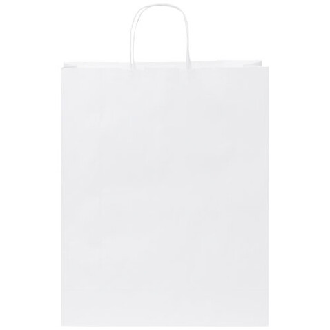 Kraftpapiertasche 80-90 g/m² mit gedrehten Griffen – groß, weiss bedrucken, Art.-Nr. 1PQ00401