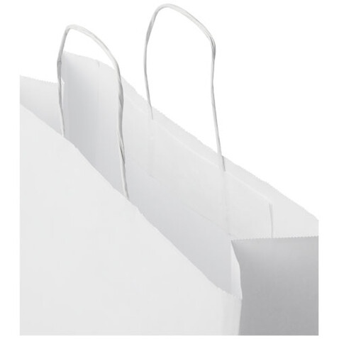 Kraftpapiertasche 80-90 g/m² mit gedrehten Griffen – 32 × 12 × 40 cm, weiss bedrucken, Art.-Nr. 1PQ00401