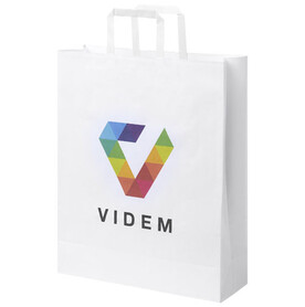 Kraftpapiertasche 80-90 g/m² mit flachen Griffen – 32 × 12 × 40 cm, weiss bedrucken, Art.-Nr. 1PQ00501