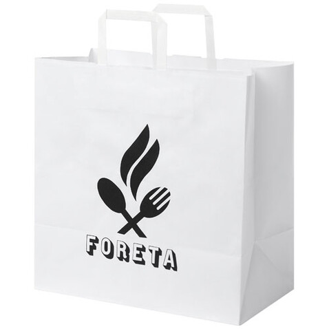 Kraftpapiertasche 80-90 g/m² mit flachen Griffen – 34 × 20 × 35 cm, weiss bedrucken, Art.-Nr. 1PQ00701