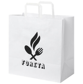 Kraftpapiertasche 80-90 g/m² mit flachen Griffen – 34 × 20 × 35 cm, weiss bedrucken, Art.-Nr. 1PQ00701