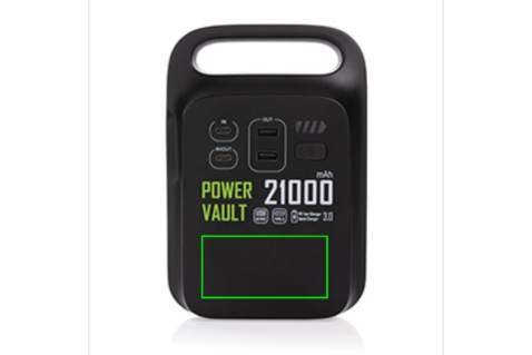 Power Vault 21.000mAh tragbare Powerstation aus RCS rPlastik schwarz bedrucken, Art.-Nr. P322.331