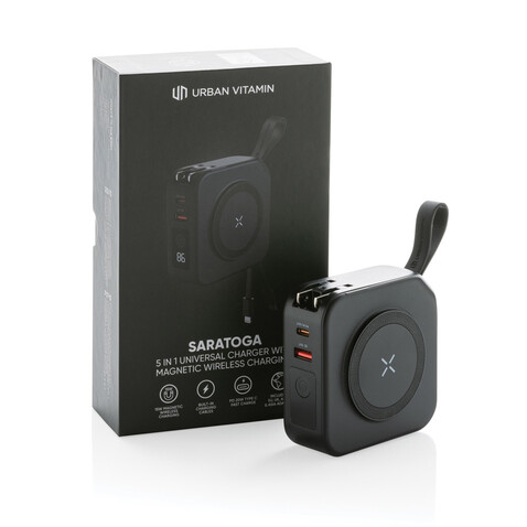 Urban Vitamin Saratoga 5-in-1 universal Charger schwarz bedrucken, Art.-Nr. P301.951