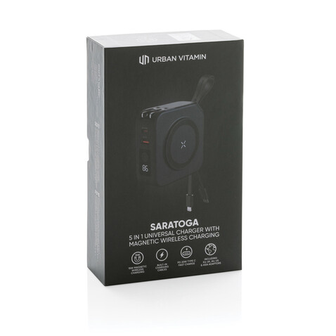 Urban Vitamin Saratoga 5-in-1 universal Charger schwarz bedrucken, Art.-Nr. P301.951