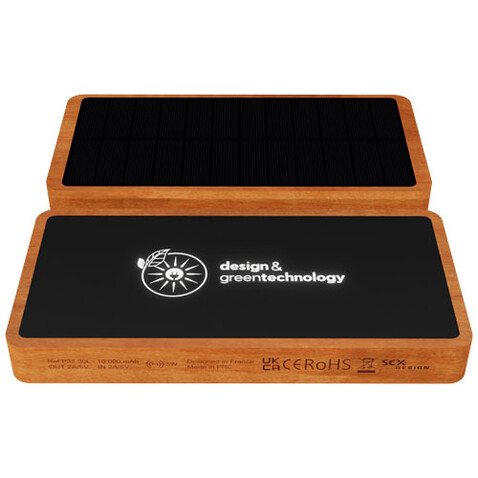 SCX.design P32 Solar-Powerbank 10.000 mAh mit Leuchtlogo, holz bedrucken, Art.-Nr. 1PX12871