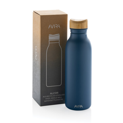 Avira Alcor 600ml Wasserflasche aus RCS rec. Stainless-Steel navy blau bedrucken, Art.-Nr. P438.065