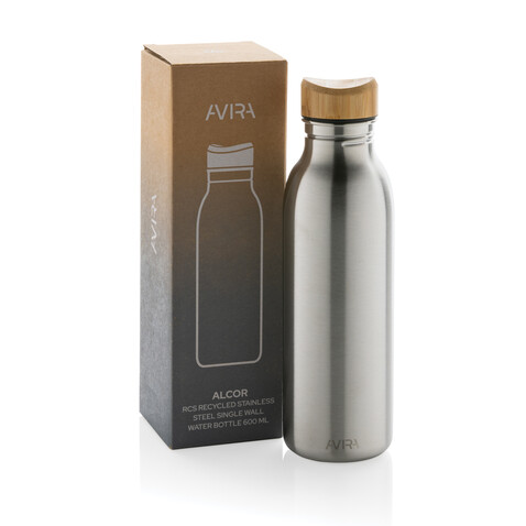 Avira Alcor 600ml Wasserflasche aus RCS rec. Stainless-Steel silber bedrucken, Art.-Nr. P438.062