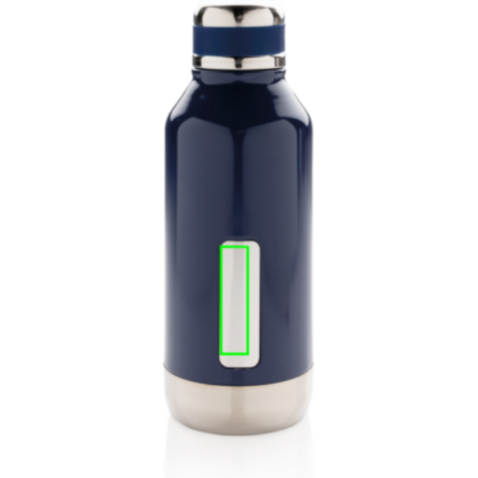 Auslaufsichere Vakuumflasche mit Logoplatte blau bedrucken, Art.-Nr. P436.675