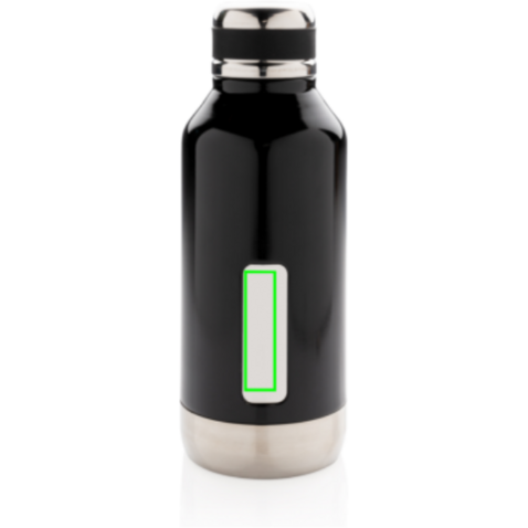 Auslaufsichere Vakuumflasche mit Logoplatte schwarz bedrucken, Art.-Nr. P436.671