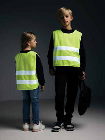 Sicherheitsweste aus GRS recyceltem PET 7-12 Jahre gelb bedrucken, Art.-Nr. P239.766