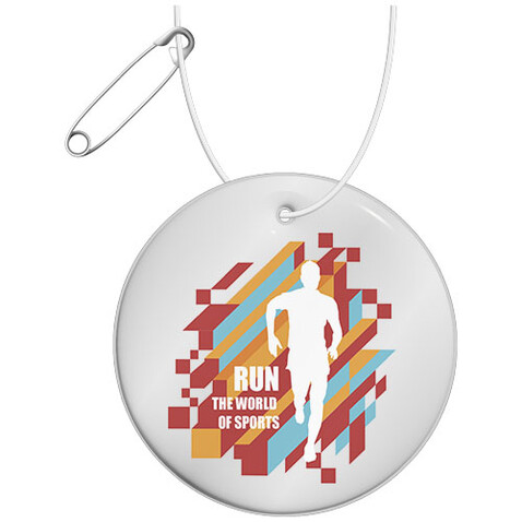 RFX™ H-16 Reflektierender, mittelgroßer, runder Anhänger, weiss bedrucken, Art.-Nr. 1PR02101