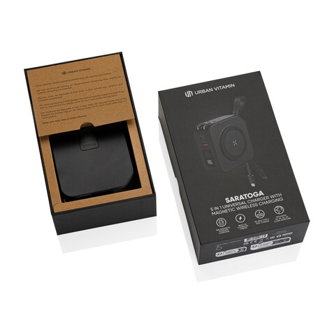 Urban Vitamin Saratoga 5-in-1 universal Charger schwarz bedrucken, Art.-Nr. P301.951