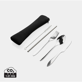 4-teiliges wiederverwendbares Besteckset aus Stainless-Steel silber bedrucken, Art.-Nr. P269.632