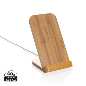 Kabelloser 5W-Ladeständer aus Bambus braun bedrucken, Art.-Nr. P308.359