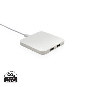 10W Wireless Charger aus RSC recycl. Kunststoff mit Dual-USB weiß bedrucken, Art.-Nr. P308.463