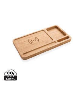 Bambus Schreibtisch-Organizer mit 5W Wireless Charger braun bedrucken, Art.-Nr. P308.629