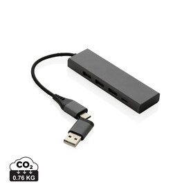 Terra Hub aus RCS recyceltem Aluminium mit 3 USB-Anschlüssen grau bedrucken, Art.-Nr. P308.682