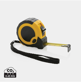 3m/16mm Maßband mit Stop-Taste aus RCS recycelt. Kunststoff gelb, schwarz bedrucken, Art.-Nr. P112.126