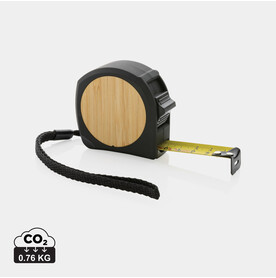 5m/19mm Maßband aus RCS recycelt. Kunststoff &amp;amp; Bambus schwarz bedrucken, Art.-Nr. P112.191