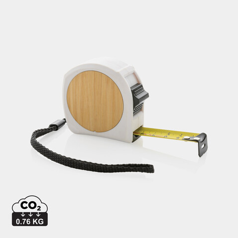 5m/19mm Maßband aus RCS recycelt. Kunststoff &amp; Bambus weiß bedrucken, Art.-Nr. P112.193