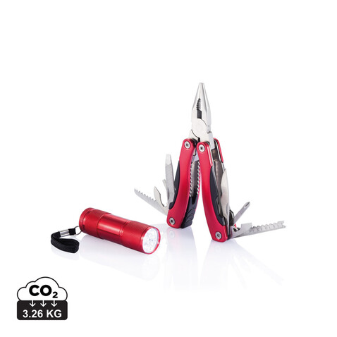 Multitool und Taschenlampen Set rot bedrucken, Art.-Nr. P238.084