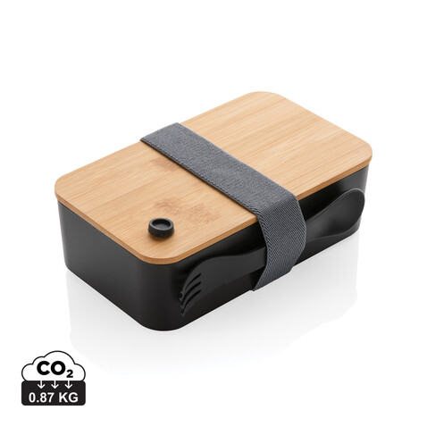 RCS RPP Lunchbox mit Bambusdeckel schwarz bedrucken, Art.-Nr. P269.101
