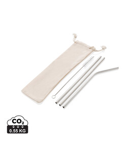 3-teiliges Trinkhalm-Set aus Stainless Steel silber bedrucken, Art.-Nr. P269.572
