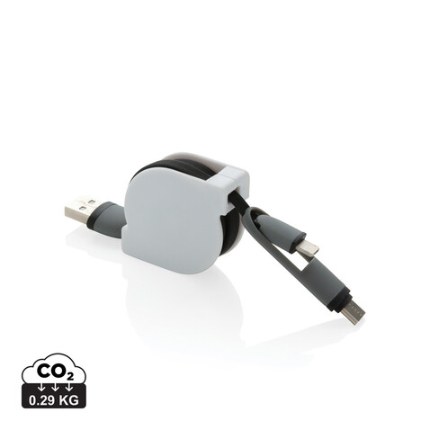 3-in-1 ausziehbares Kabel schwarz bedrucken, Art.-Nr. P302.221