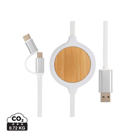 3-in-1 Kabel mit 5W Bambus Wireless Charger weiß bedrucken, Art.-Nr. P302.253