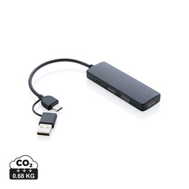 RCS recycelter USB-Hub mit Dual-Input schwarz bedrucken, Art.-Nr. P308.261 RCS recycelter USB-Hub mit Dual-Input schwarz bedrucken, Art.-Nr. P308.261