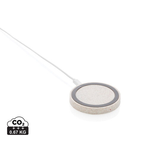 Rundes 5W Charging Pad aus Weizenstroh khaki bedrucken, Art.-Nr. P308.299