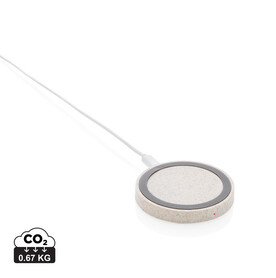 Rundes 5W Charging Pad aus Weizenstroh khaki bedrucken, Art.-Nr. P308.299
