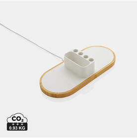 Ontario 10W Dual Charger aus Bambus &amp;amp; RCS rPlastik weiß bedrucken, Art.-Nr. P308.423