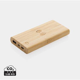 8.000mAh Bambus-Wireless-Powerbank braun bedrucken, Art.-Nr. P322.359