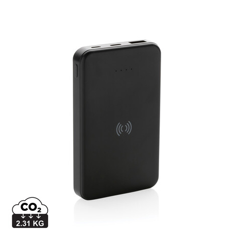 5.000mAh 5W Wireless Powerbank aus RCS recyceltem Kunststoff schwarz bedrucken, Art.-Nr. P322.621