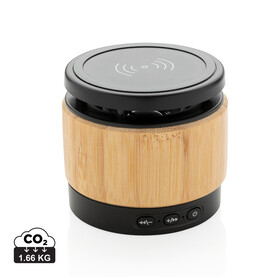 Bambus Wireless Charger und Lautsprecher braun, schwarz bedrucken, Art.-Nr. P329.179 Bambus Wireless Charger und Lautsprecher braun, schwarz bedrucken, Art.-Nr. P329.179