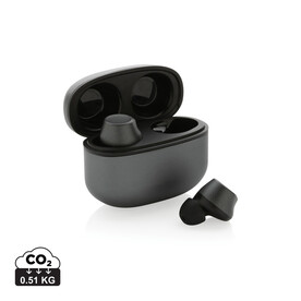 Terra Wireless-Ohrhörer aus RCS recyceltem Aluminium grau bedrucken, Art.-Nr. P329.892