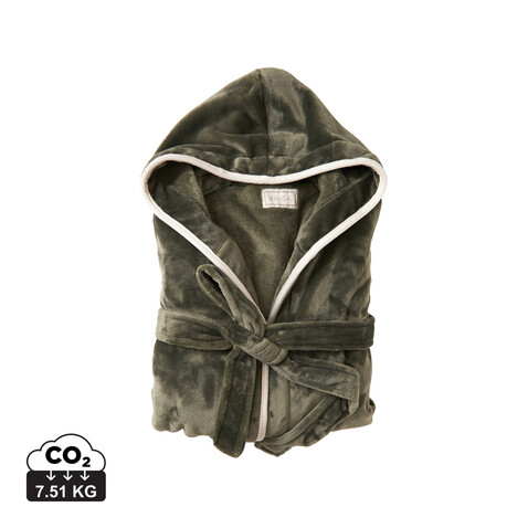 VINGA Louis Luxus Plüsch GRS rPET Bademantel Größe S/M grün bedrucken, Art.-Nr. 495030