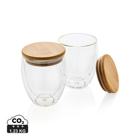 2-tlg Set Borosilikatgläser mit Bambusdeckel 250ml transparent bedrucken, Art.-Nr. P432.140 2-tlg Set Borosilikatgläser mit Bambusdeckel 250ml transparent bedrucken, Art.-Nr. P432.140