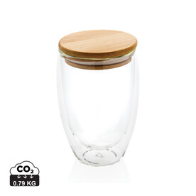 Doppelwandiges Borosilikatglas mit Bambusdeckel 350ml transparent bedrucken, Art.-Nr. P432.170 Doppelwandiges Borosilikatglas mit Bambusdeckel 350ml transparent bedrucken, Art.-Nr. P432.170