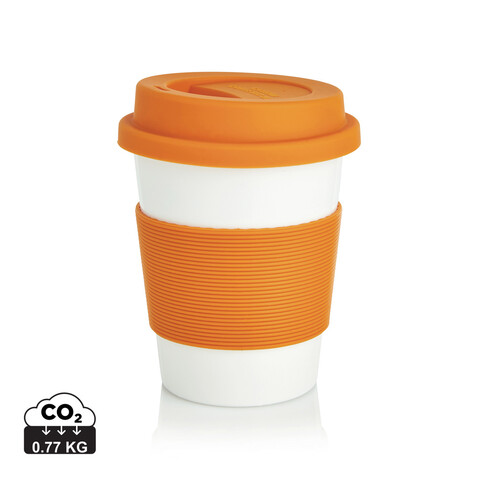 ECO PLA Kaffeebecher orange, weiß bedrucken, Art.-Nr. P432.888