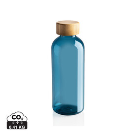 RCS rPET Flasche mit Bambus-Deckel blau bedrucken, Art.-Nr. P433.095