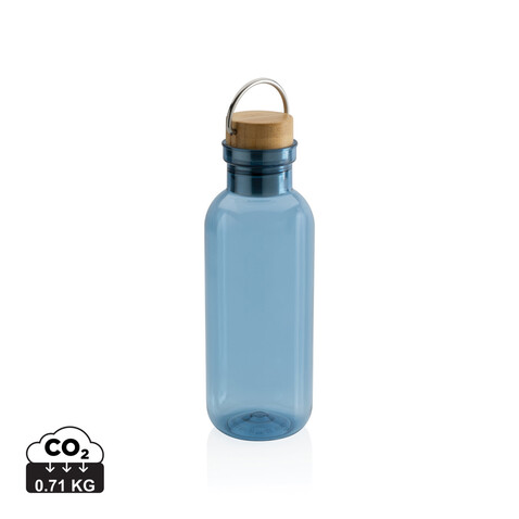 RCS rPET Flasche with Bambusdeckel und Griff blau bedrucken, Art.-Nr. P433.265