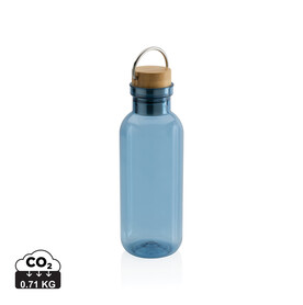 RCS rPET Flasche with Bambusdeckel und Griff blau bedrucken, Art.-Nr. P433.265