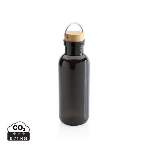RCS rPET Flasche with Bambusdeckel und Griff schwarz bedrucken, Art.-Nr. P433.261
