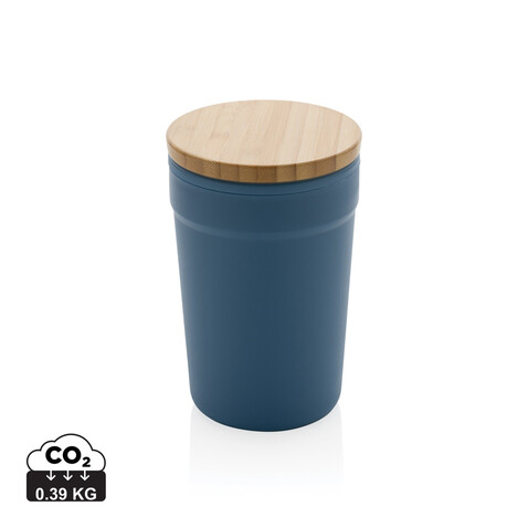 GRS rPP-Becher mit Bambusdeckel blau bedrucken, Art.-Nr. P433.295