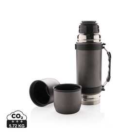 Thermosflasche mit 2 Bechern grau bedrucken, Art.-Nr. P433.330