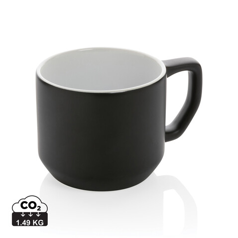 Moderne Keramiktasse, 350ml schwarz, weiß bedrucken, Art.-Nr. P434.041